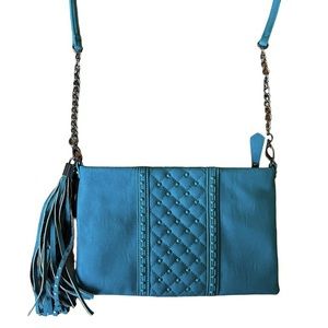 Charming Charlie Teal Green Convertible Crossbody Clutch with Tassel and Studs